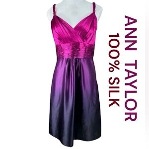 ANN TAYLOR Pink/Purple Ombré Cocktail Dress, 100% Silk, Size 4P.